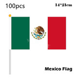 100 Pcs Bandera Mexicana 14* 21 Cm, Banderín De Mano