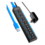 Régua Hub Usb 3.0 + Fonte 5v 7 Portas High Speed Mouse Hd Ex