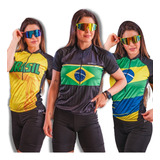 Kit Roupa De Ciclismo Brasil Feminina Camisa Bermuda Espuma