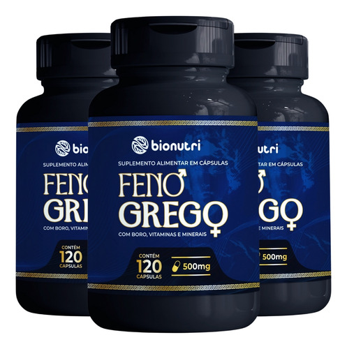 3 Potes Feno Grego + Boro + Vitaminas Kit 360 Cáps Bionutri