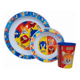 Set De Plato Playo Y Hondo + Vaso Infantil Sonic Orig Cresko