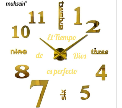 Reloj De Pared 3dtamaño 100x100cm + Frase En Vinilo 