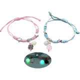 Pulsera Luminiscente Pareja Amistad Rosa Y Celeste Trebol 