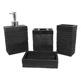 Set De Baño 4 Piezas Negro Símil Piedra Dispenser Jabonera