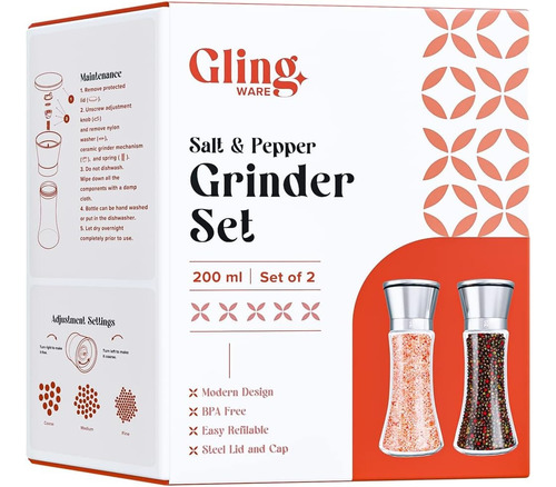 Gling Ware - Juego De Molinillo De Sal Y Pimienta - 200 Ml