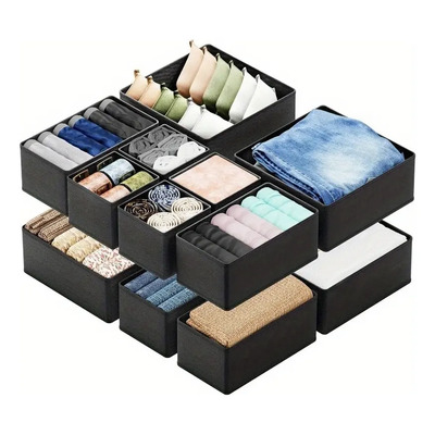 12 Organizador De Ropa Interior Plegable Para Cajones Cajas Color Negro | Meses sin interés
