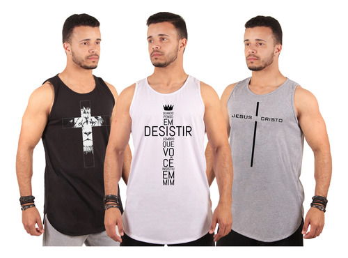 Kit/3 Camisa Camiseta Blusa Regata Masculina Longline Jesus