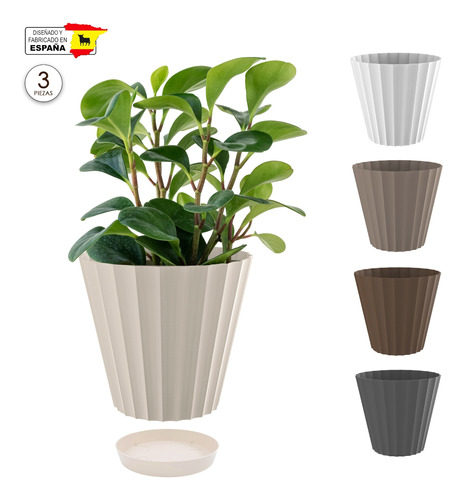 3 Maceta Con Plato Plastico Doric Plantas Española 2.5 L