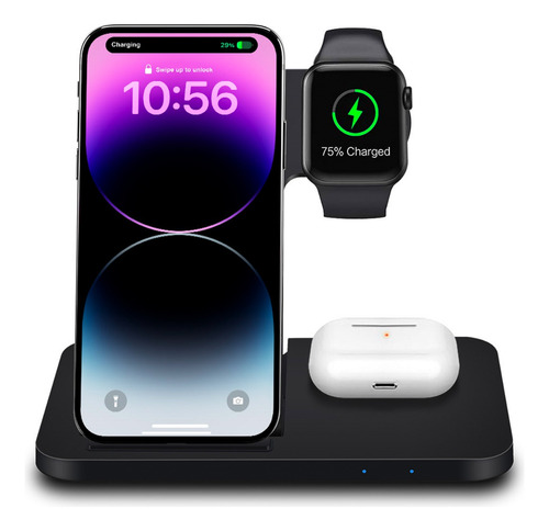 Kit Carregador Indução 3 Em 1 Para iPhone Apple Watch Airpod