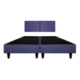 Recamara Base Cama Box Cabecera Praga Azul Matrimonial