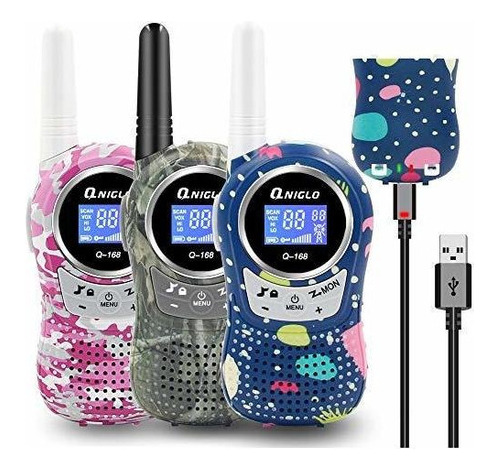 Qniglo Rechargeable Kids Walkie Talkies Pack, 22 Channel Frs