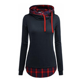 Djt Women  S Funnel Neck Check Contrast Pullover Hoodie Top