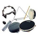 Kit Pandeiro Pele Preta+ Capa Luxo + 5 Instrumentos