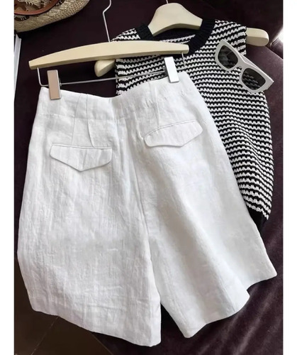 Pantalones Cortos De Lino Para Mujer, Ropa Casual Blanca