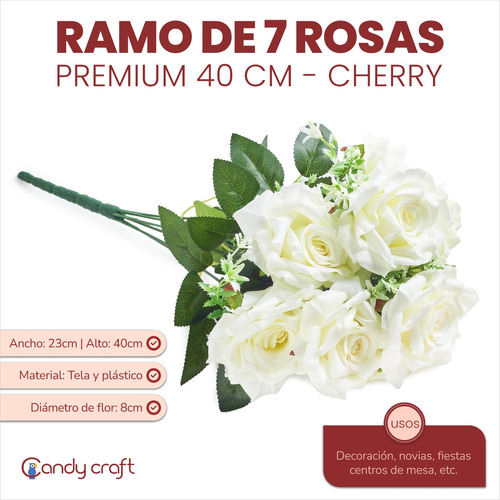Ramo De 7 Rosas Premium 40cm - Cherry Artificial Calidad