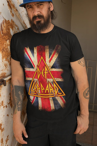 Playera Wear Print Rock, Def Leppard, England Flag
