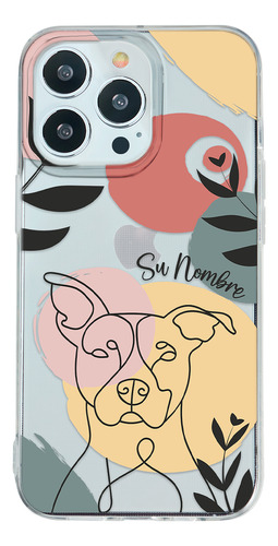 Funda Para iPhone Mujer Perro Pitbull Minimal Su Nombre