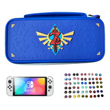 Estuche Diseños Zelda Azul+vidrio+grips Nintendo Switch Oled