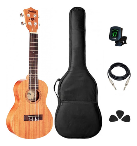 Kit Ukulele Concert Shelby Elétrico Em Mogno Su23m Completo