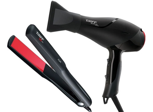 Kit Taiff Secador Black Íon 110v E Chapinha Red Íon Bivolt