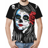 Camiseta/camisa Caveira Mexicana Mulher Fundo Caveiras 