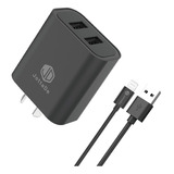 Cargador Rapido De Pared Jd T-24 Cable Usb Compatible iPhone 1.20 Mts Negro 2.4a 12w