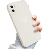 Funda Para iPhone 11 Silicona De Corazones Dorados - Blanco