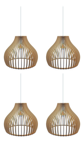 Lampara Techo Colgante Moderna Madera Nordica Luces X4