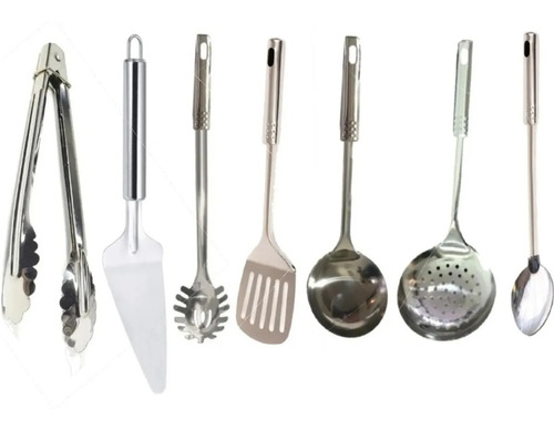 Kit X 7 Utensilios De Cocina Acero Espumadera Multiusos Prof