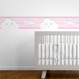 Faixa Decorativa Infantil Papel De Parede Nuvens Rosa Branco