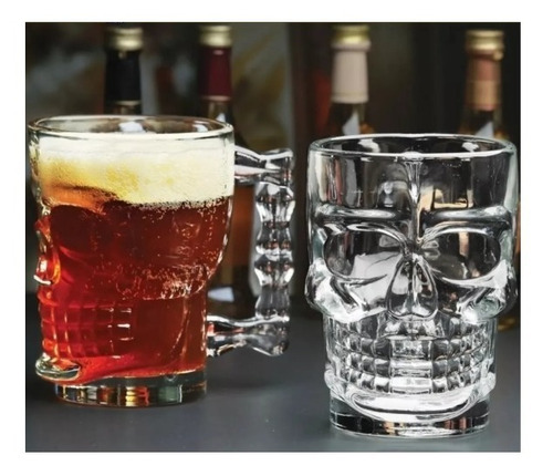 Set 2 Vaso Cervecero Calavera Shopero Chopero Vidrio 480 Cc Color Tazon