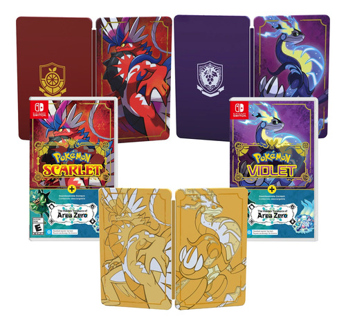 Pokemon Scarlet + Violet + Expansão Dlc + 3 Steelbooks