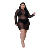 Saída De Praia Plus Size Vestido De Tule Drapa Plus