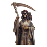 Magnifica Figura Santa Muerte Con Mundo Y Búho 28cm