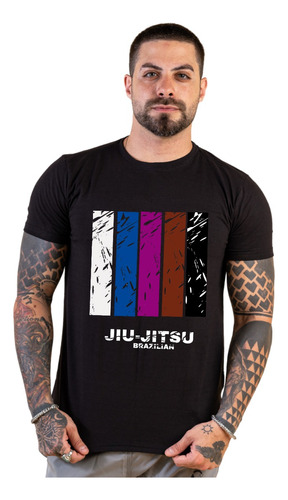 Camiseta Estampada Jiu Jitsu Algodão Slim Luta Masculina