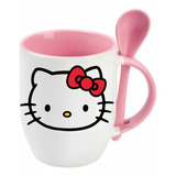 Taza Con Cuchara Hello Kitty Sanrio Kawaii Cerámica 320 Ml