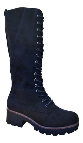 Botas Largas Bucaneras De Gamuza Mujer Casual Negro - 7131