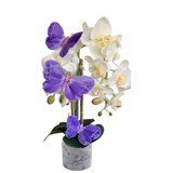 Arreglo De 2 Orquídeas Artificiales Blancas Y Mariposas 
