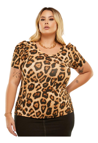 Blusinha Camiseta Tshirt Oncinha Animal Print Plus Size Top