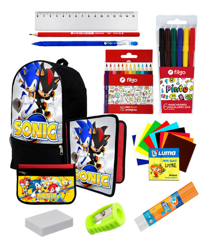 Super Set Mochila + Utiles De Sonic C217