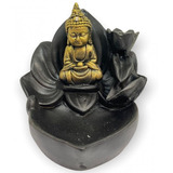 Incensário Cascata Flor Grande Buda Tibetano Dour Preto 10cm