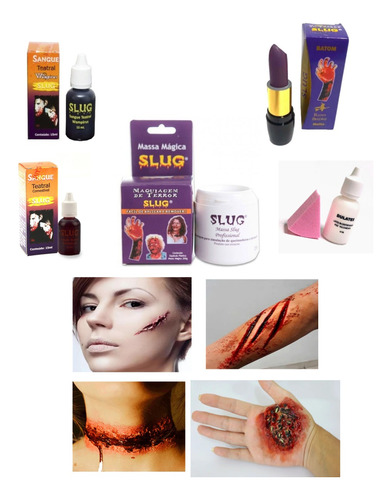 Super Kit Halloween Sangue Artificial+ Batom + Massa + Latex