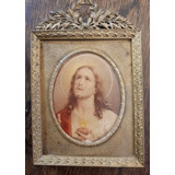 Antigua Imagen De Jesús Enmarcada En Petit Bronce