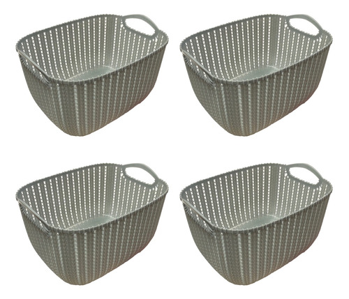 Canasto Organizador Plastico X4 Rattan Mediano Gris Deco