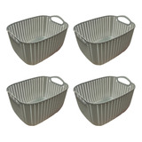 Canasto Organizador Plastico X4 Rattan Mediano Gris Deco