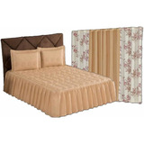 Kit Cobre Leito Colcha Casal Floral + Cortina Para Quarto 