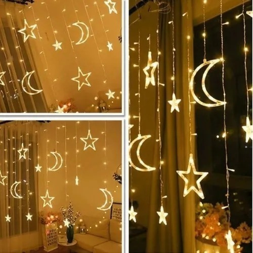 Guirnalda Navidad Usb Luces Led Estrellas Lunas - Cortina De