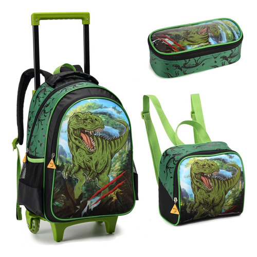 Mochila Escolar Menino Rodinhas Dinossauro