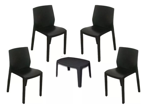 Combo 4 Silla Paris Negra 1 Mesa Ratona Mascardi Apilable