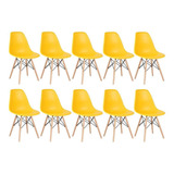 Kit 10 Cadeiras Com Pés De Madeira Clara Amarelo